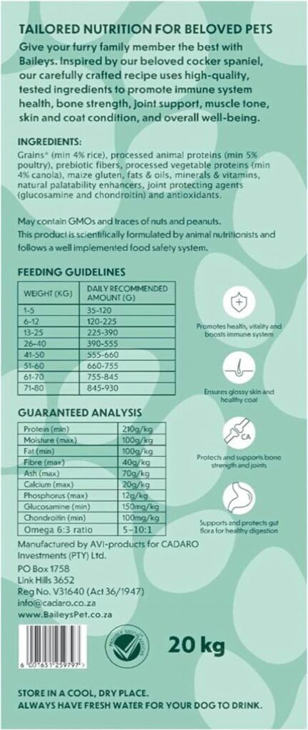 Quality Ingredients - Baileys pet adult dog food